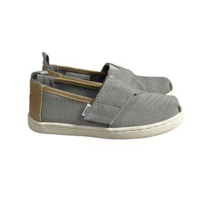 Toms Kids Boy Gray And Brown Tiny Canvas Classic Slip-On Shoes Sz 10